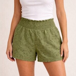 Love Streak High Waist Green Lace Shorts with Elastic Waistband Size Large